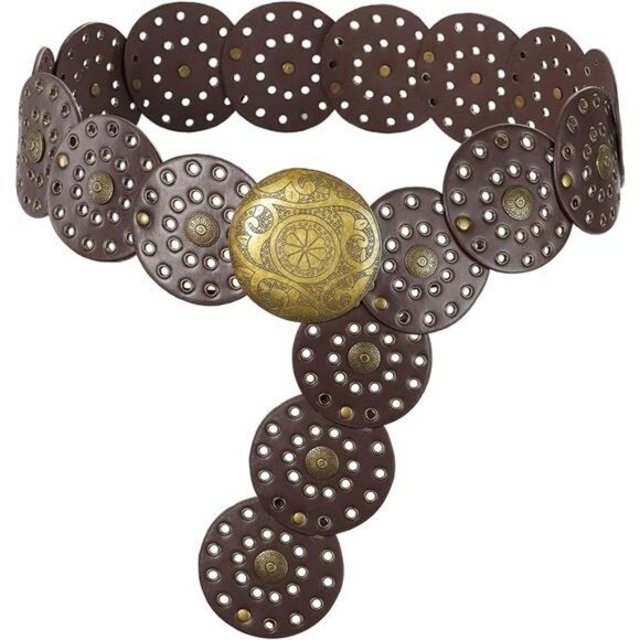 Womens wide boho leather belt vintage western chunky waist belt with metal buckl - Picture 1 of 7